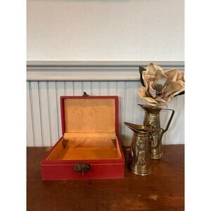 Red Fabric Jewelry Box Brass Locking Clasp 1950s Keepsake Holder